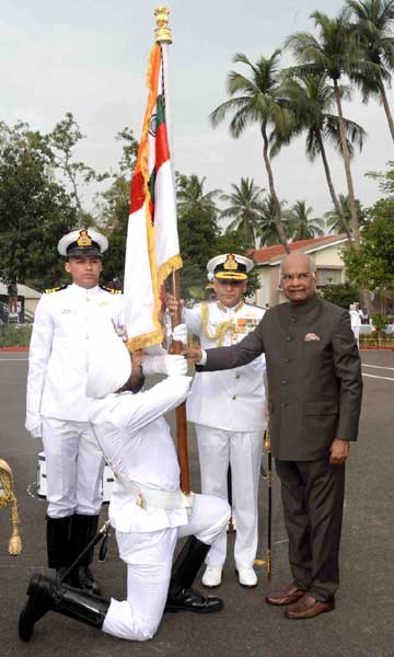 President presents President's Colour to the Submarine Arm of the Indian Navy