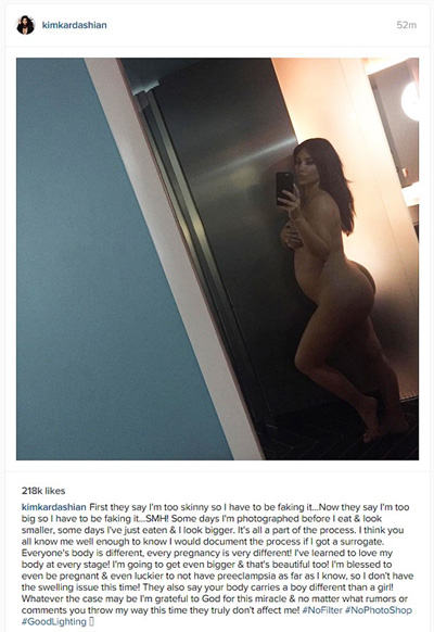 Kim Kardashian Pregnant Naked - Pregnant Kim Kardashian goes naked, posts most revealing selfie on  Instagram - FacenFacts