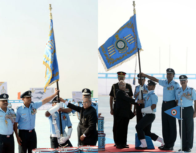 Presidential standard presented to 220 Squadron and 32 Squadron of the Indian Air Force