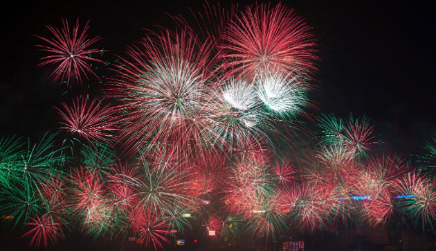 Fireworks Copacabana beach in Rio de Janeiro