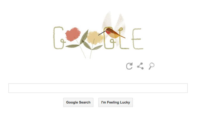 Google doodle says, The Rufous Hummingbird wishes you a happy Earth Day 2014!