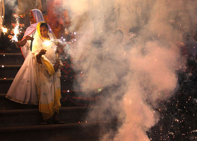 Widows in Vrindavan celebrate Diwali