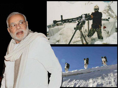 Modi visits Siachen, greets soldiers, ,separatists under house arrest in Srinagar