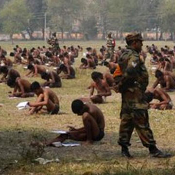 Great! To prevent cheating, Army recruitment exam in underwear
