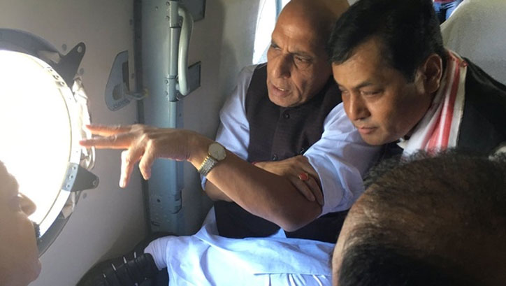 Rajnath Singh in Assam, conducts aerial survey of flood hit areas 