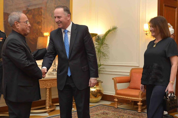 New Zealand PM calls on President Mukherjee at Rashtrapati Bhavan