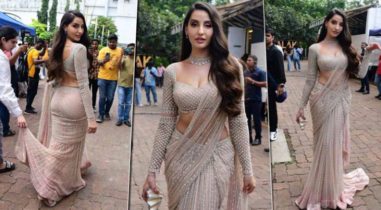 Nora Fatehi Sizzles in Floral Crop top and Skirt on Birthday
